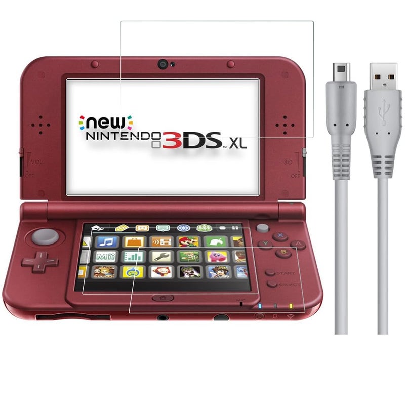 KOOWOD 4 in 1 Tempered Glass Screen Protector + HD Clear Crystal PET Screen Protective Film + USB Charger Cable Accessories Compatible with 3DS XL and New 3DS XL - Image 1